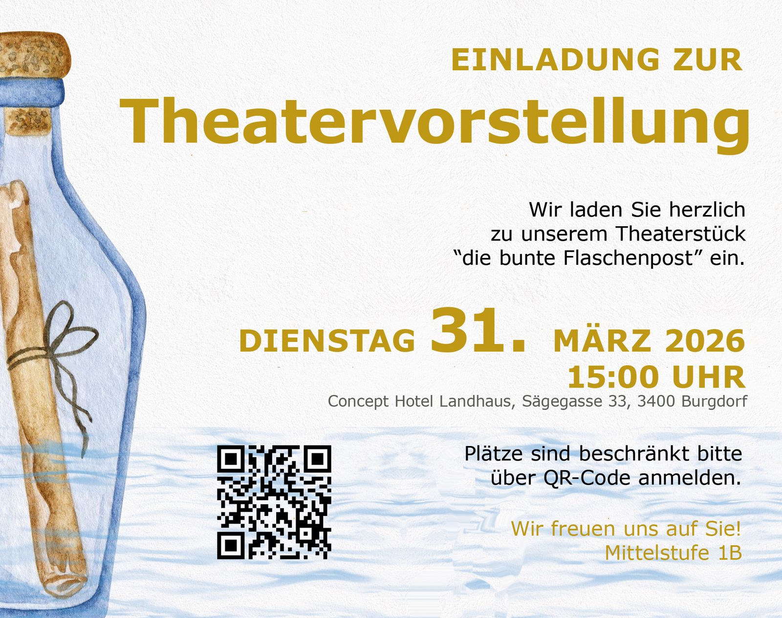 Einladung zur Theatervorstellung «Die bunte Flaschenpost»